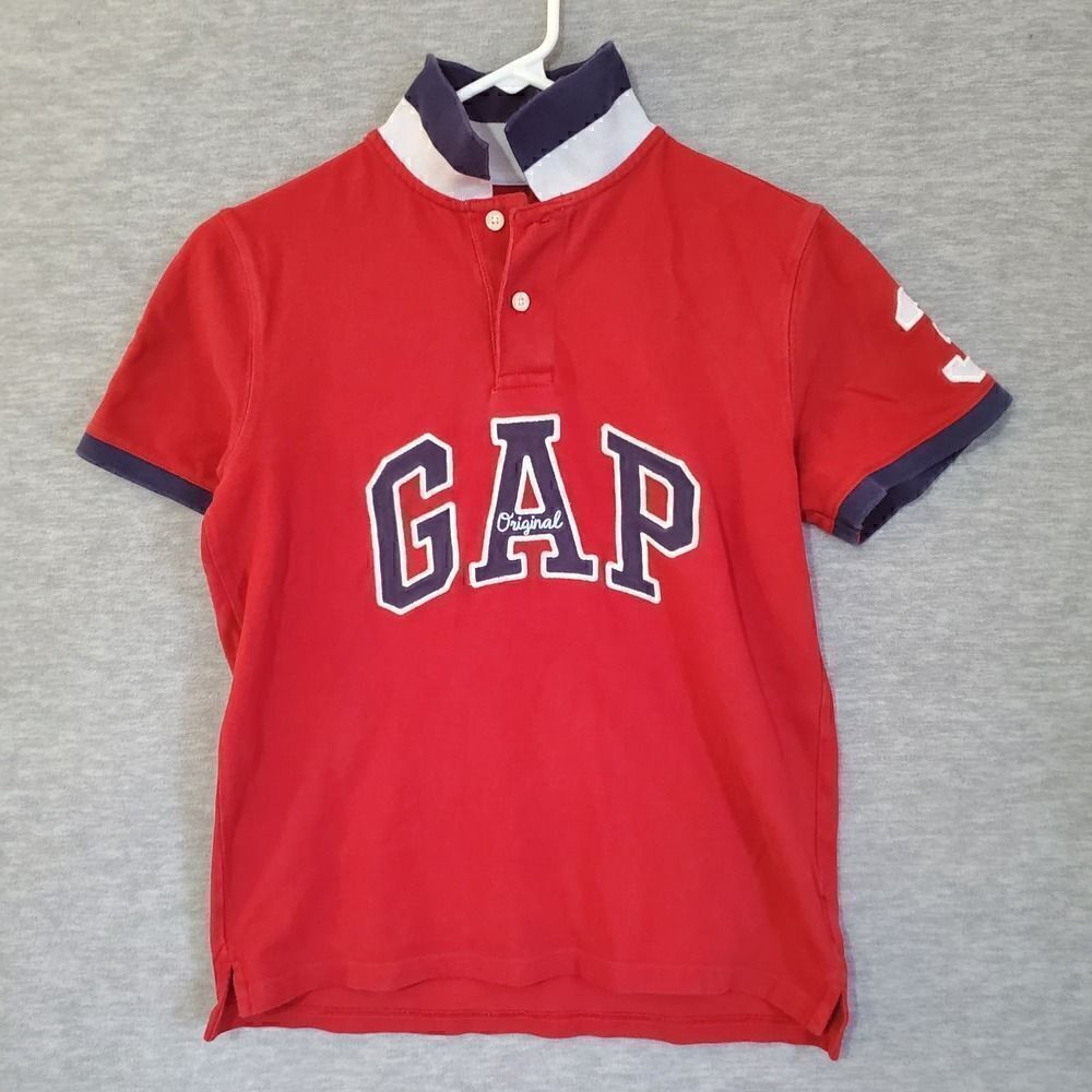 Gap Polo Kids XL Red Logo Spellout Pique Shirt